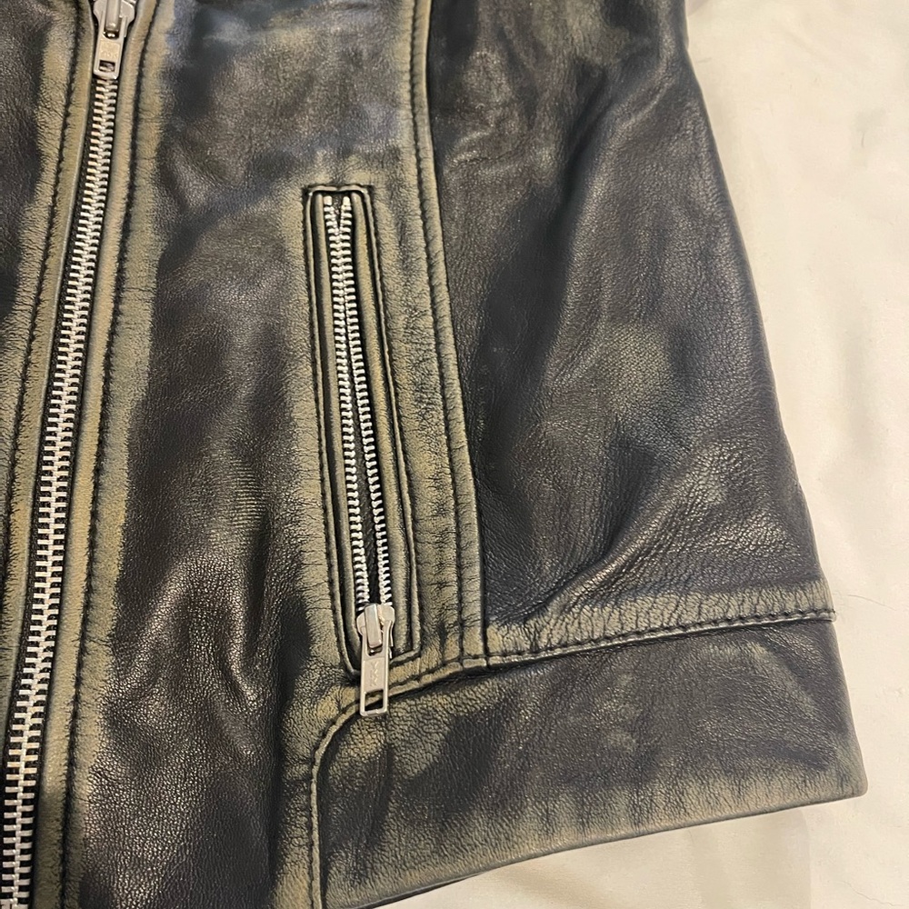 Leather Moto Jacket - Black Distressed - Sz L - Picture 6 of 13